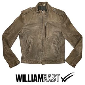WILLIAM RAST LEATHER MOTO JACKET STONE BROWN MEDIUM